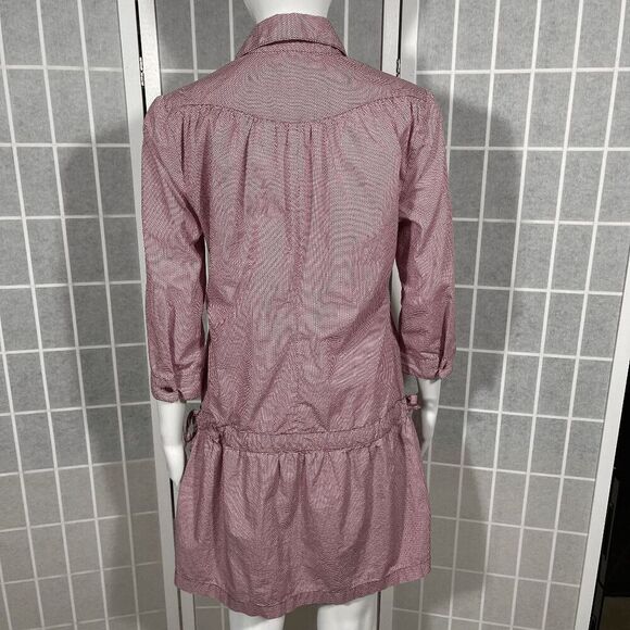 Trovata Burgundy Cinched Waist Mini Dress Button Front Long Sleeve Boho Size M - Picture 7 of 11